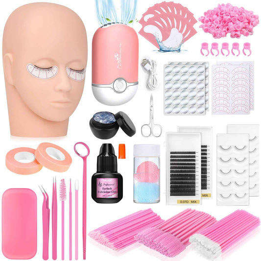 Tetutor EyeLash Extension Kit for Beginners, Professional Lash EyeLash Extension Practice Kit with Everything, Mannequin Head, Eye Lashes Glue, Lash Kit for Eyelash Extensions Beginners Training