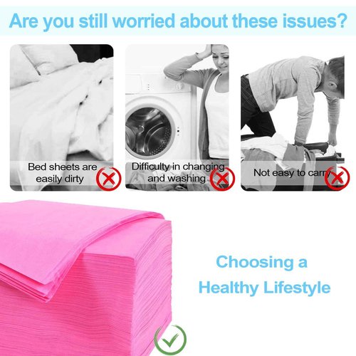 50Pcs Massage Table Sheets, 31''x71'' Waterproof Disposable Bed Sheets, Non-Woven Fabric Massage Table Cover, Breathable Protector Bed Cover for Massage Therapy Tattoo Beauty Salon (Pink50pcs)