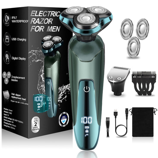 Electric Razor for Men,2024 Mens Electric Razors for Shaving face,LED Display/Waterproof/Rechargeable Electric Shaver for Men Includes Replacement Razor Blades,Travel Razor Idea Gift