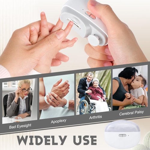 3 in 1 Automatic Electric Nail Clipper Polishing, Electric Toenail Trimmer Clippers for Seniors Adult, Safe Convenient Electric Nail Trimmer Cutter Nail File Clip Storage 2 Speeds, White