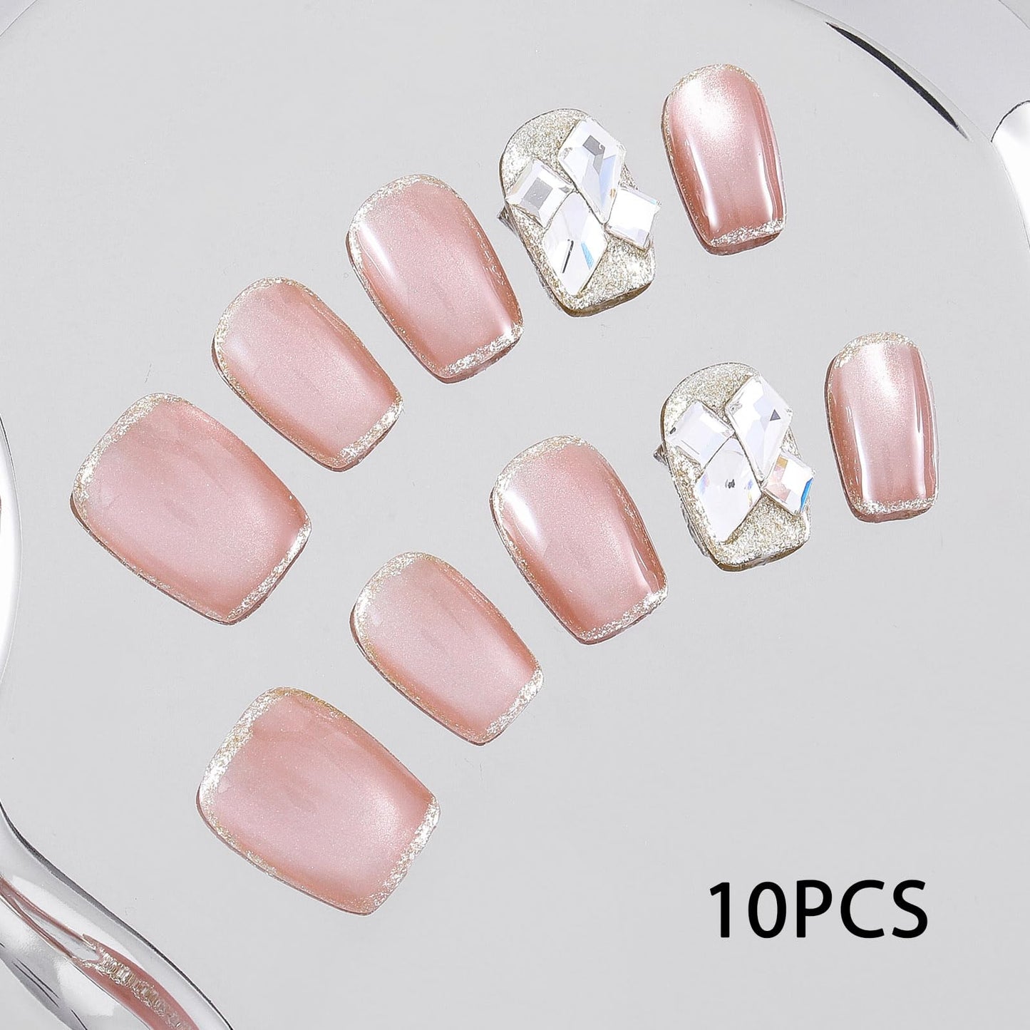 Sethexy Cay Eye Pink Handmade Press On Nails Short Coffin Glossy Fake Nails with Design Acrylic Salon False Nails for Women and Girls 10PCS (Pink5)