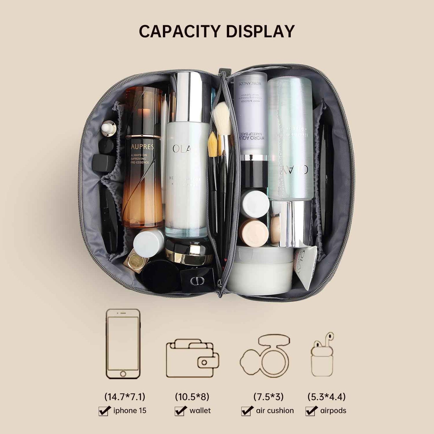 hhhouu Large PU Leather Makeup Bag with Handle, Travel Cosmetic Organizer Case, Waterproof Toiletry Bag, Portable Storage Pouch for Accessories and Brushes, Ideal Gift for Women HO-CB01