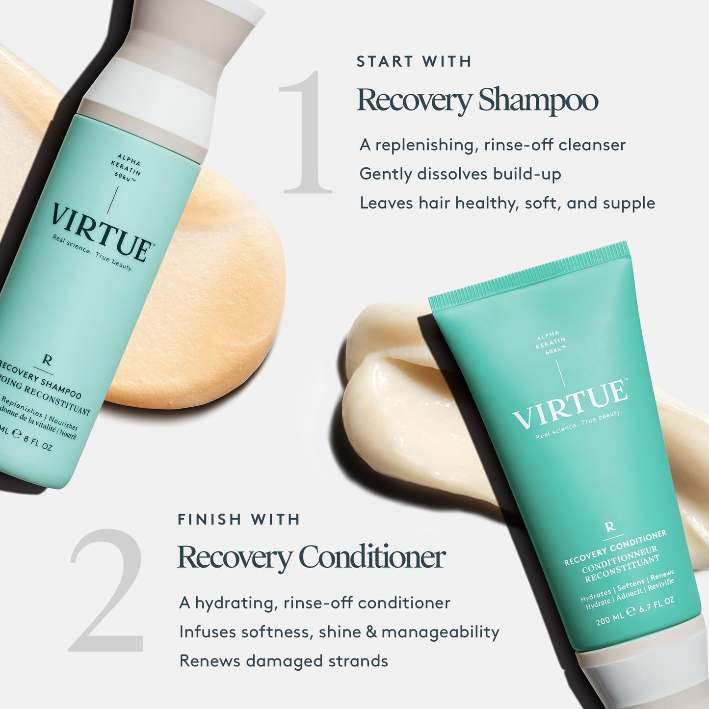 Virtue Recovery Conditioner with Keratin Hydrates, Softens, and Renews Damaged Hair, Sulfate Free, Color Safe