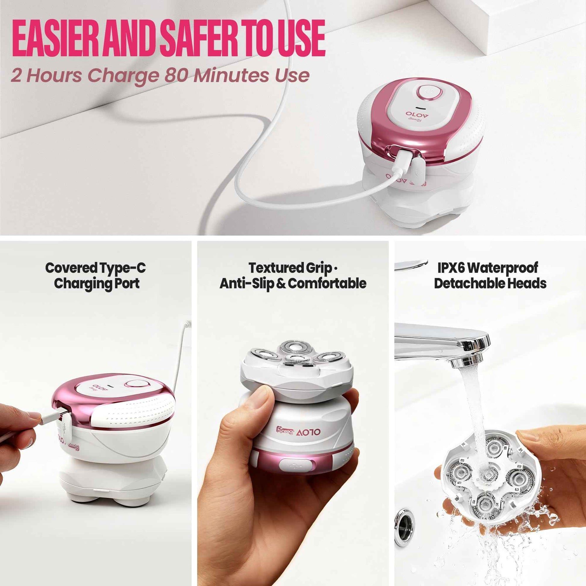 OLOV Beauty Electric Razors for Women,5-in-1 Blade Razor Rechargeable Shaver for Lady Legs,First Trimmer for Teen Girls Underarms & Body & Hair (White)