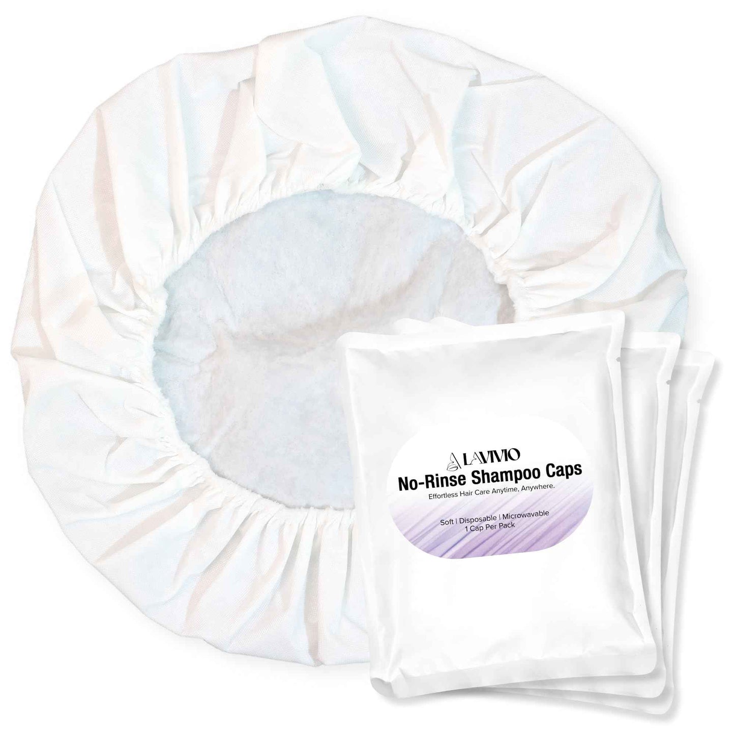 LAVIVIO No Rinse Shampoo Caps – Waterless Hair Washing Shower Caps for Bedridden Patients, Elderly & Hospital Use – Disposable Rinseless Conditioning Bathing Supplies with Aloe Vera, Vitamins - 6 Pack
