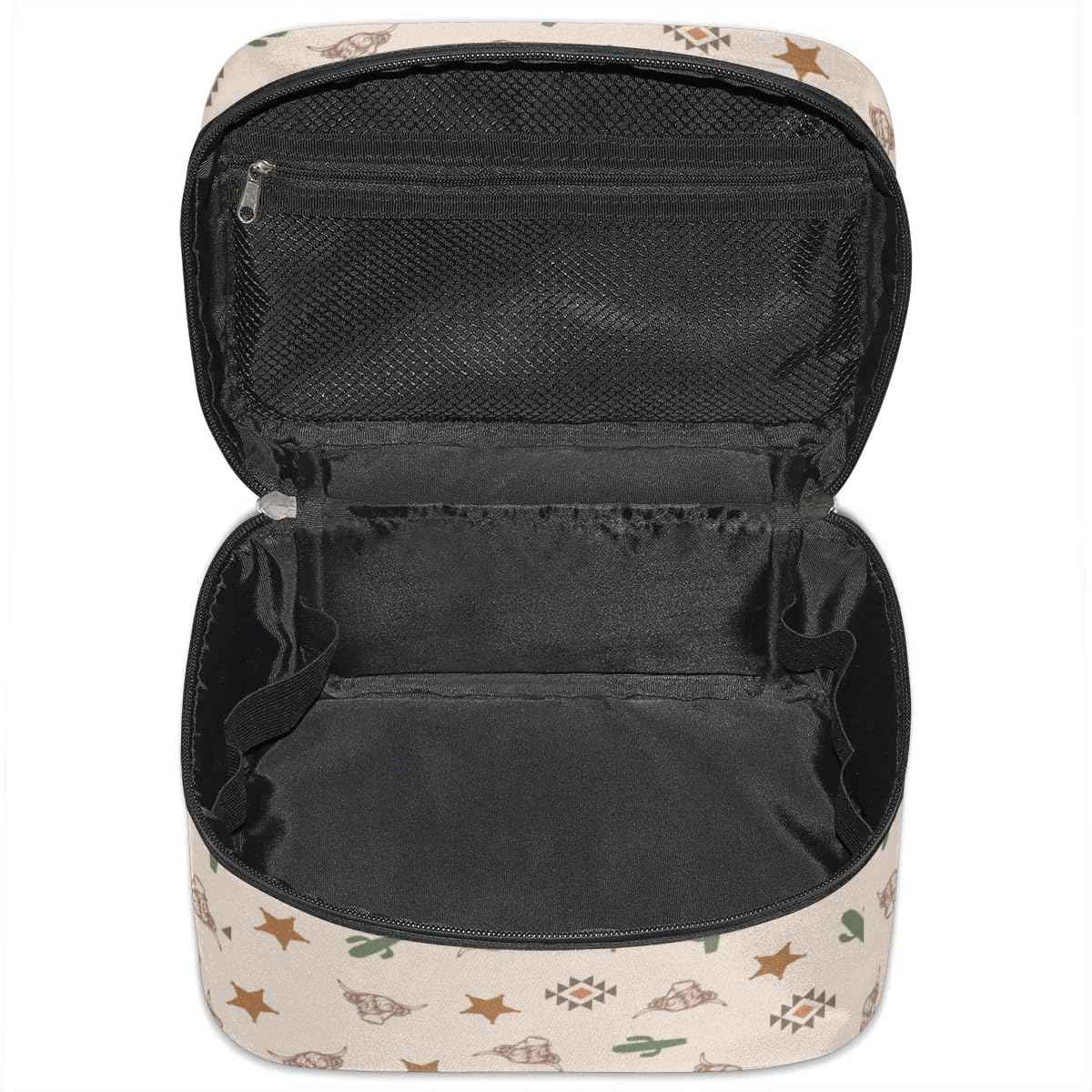 OMFUNS Highland Cow Makeup Bag, Western Cactus Travel Cosmetic Bag for Women Girls Large Capacity Make Up Case Cosmetic Organizer Toiletry Bag Zipper Pouch