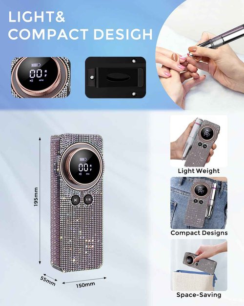 35000RPM Diamond Electric Nail File, Professional Cordless Drill Nails with 6 Bits & LED Screen, 8 Hours Use, Stepless Speed for Acrylic/Gel Nails, Salon & Home Manicure Kit