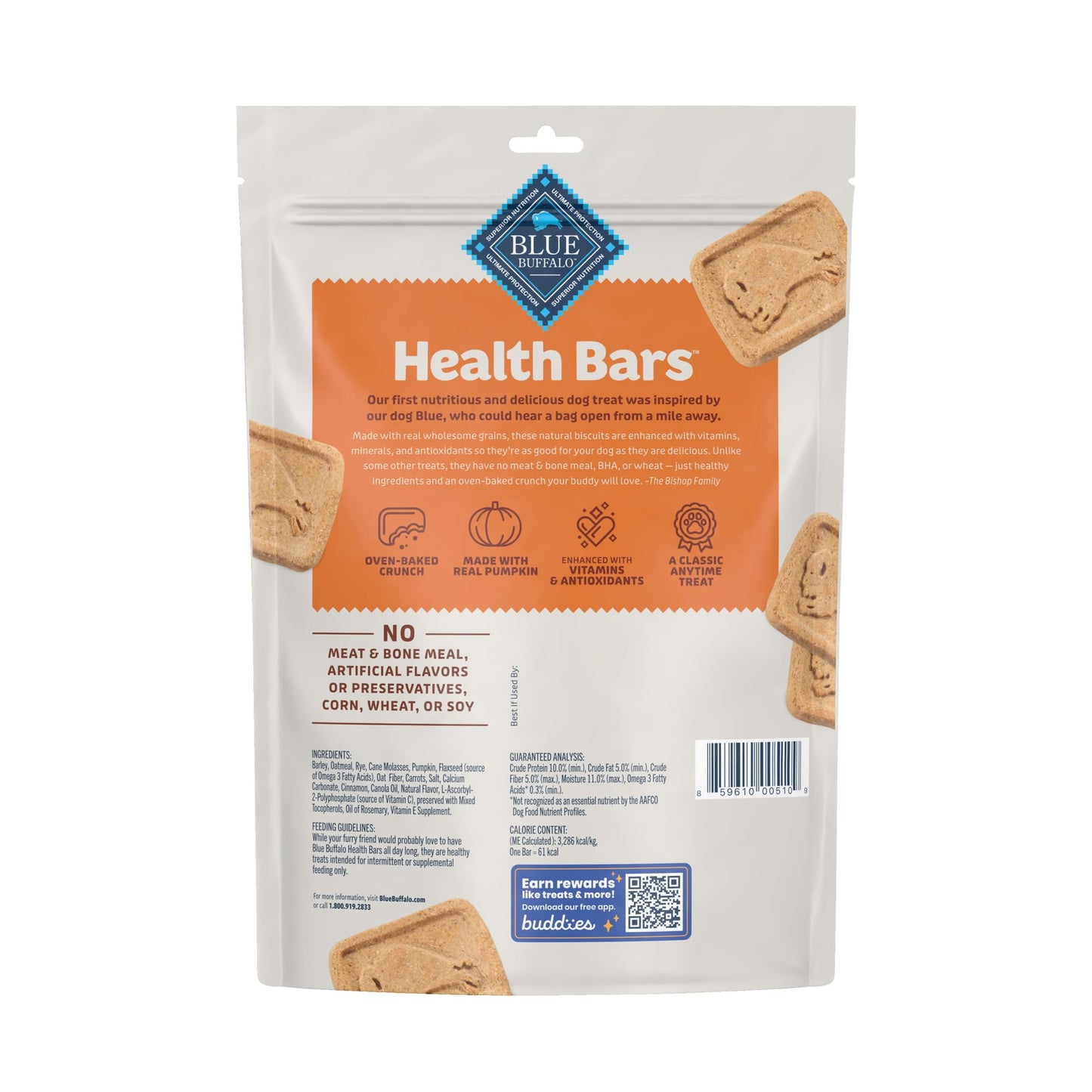 Blue Buffalo Health Bars Crunchy Dog Biscuits, Oven-Baked With Natural Ingredients, Pumpkin & Cinnamon, 16-oz. Bag