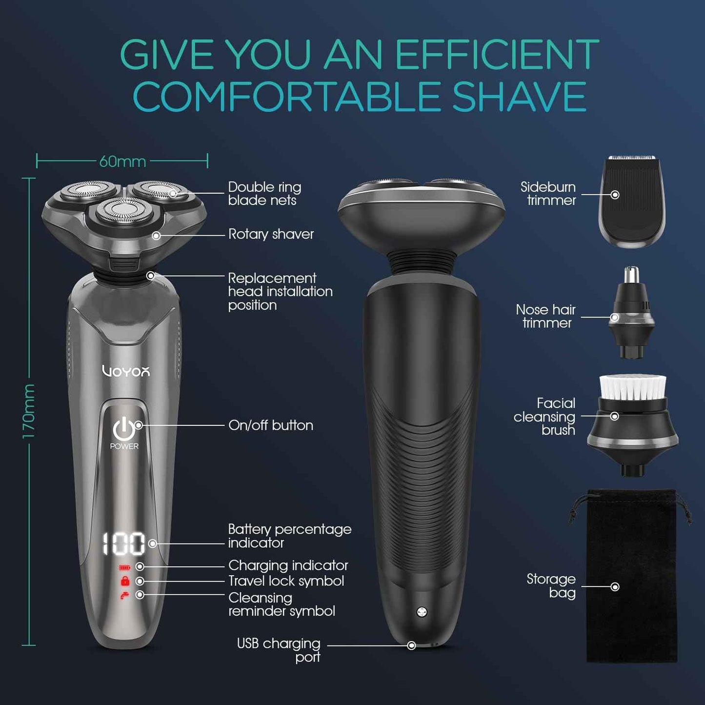 VOYOR Electric Razor for Men Cordless Shavers for Shaving with face sideburn Nose Ear Hair Rechargeable Wet Dry Waterproof TX410 New (New Version-Grey)
