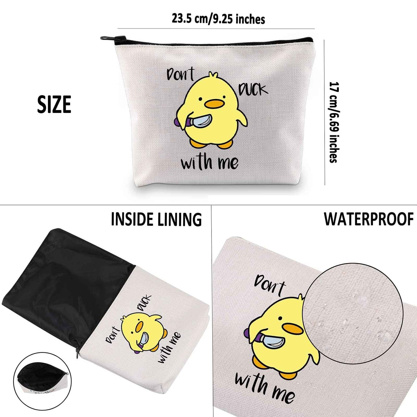 G2TUP Duck Lover Gift Don't Duck With Me Yellow Duck Makeup Bag Duck Owner Cosmetic Bag Ducks Mom Gift Animal Lover Gift Travel Bag with Zipper (Duck With Me White Bag)
