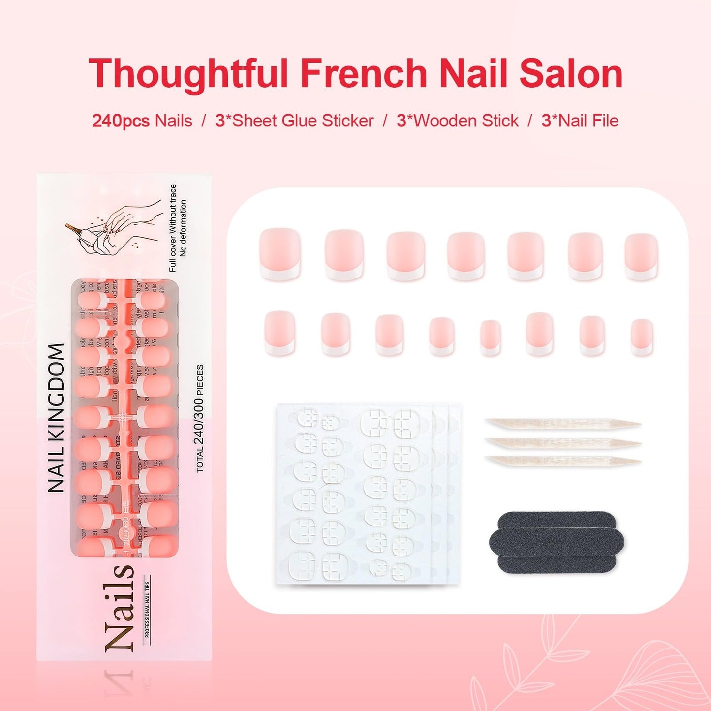 LIARTY 240 Pcs French Press On Nails Short Square, French Tip False Nails Manicure, 15 Size Acrylic Full Cover Artificial Fake Nails (Light Pink)