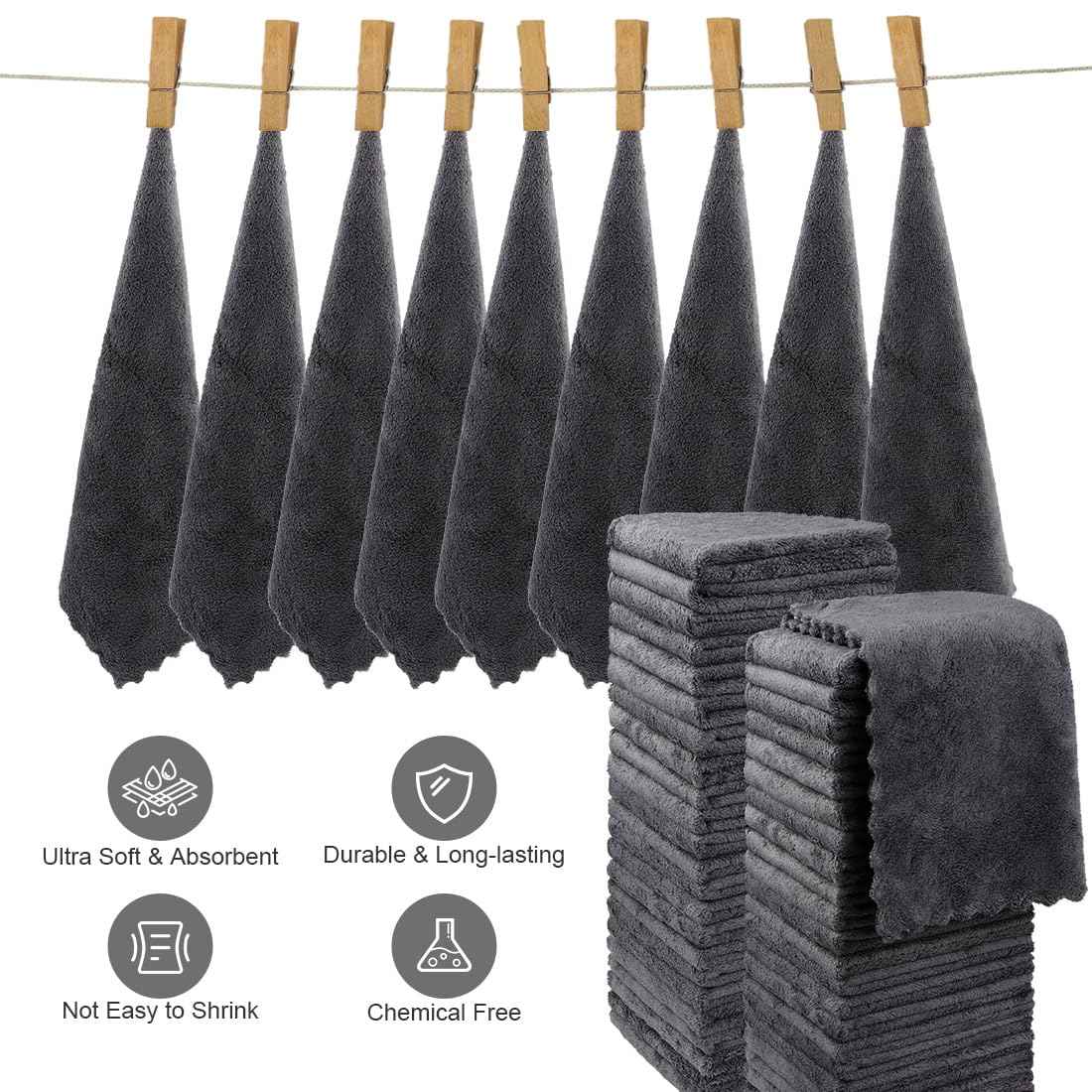 Orighty Washcloths 96 Pack, Ultra Soft Face Cloths 12 x 12 inch, Absorbent & Quick Drying Coral Velvet Washcloth Bulk, Multi-Purpose Face Cloth for Household, Cleansing and Sport (Grey)