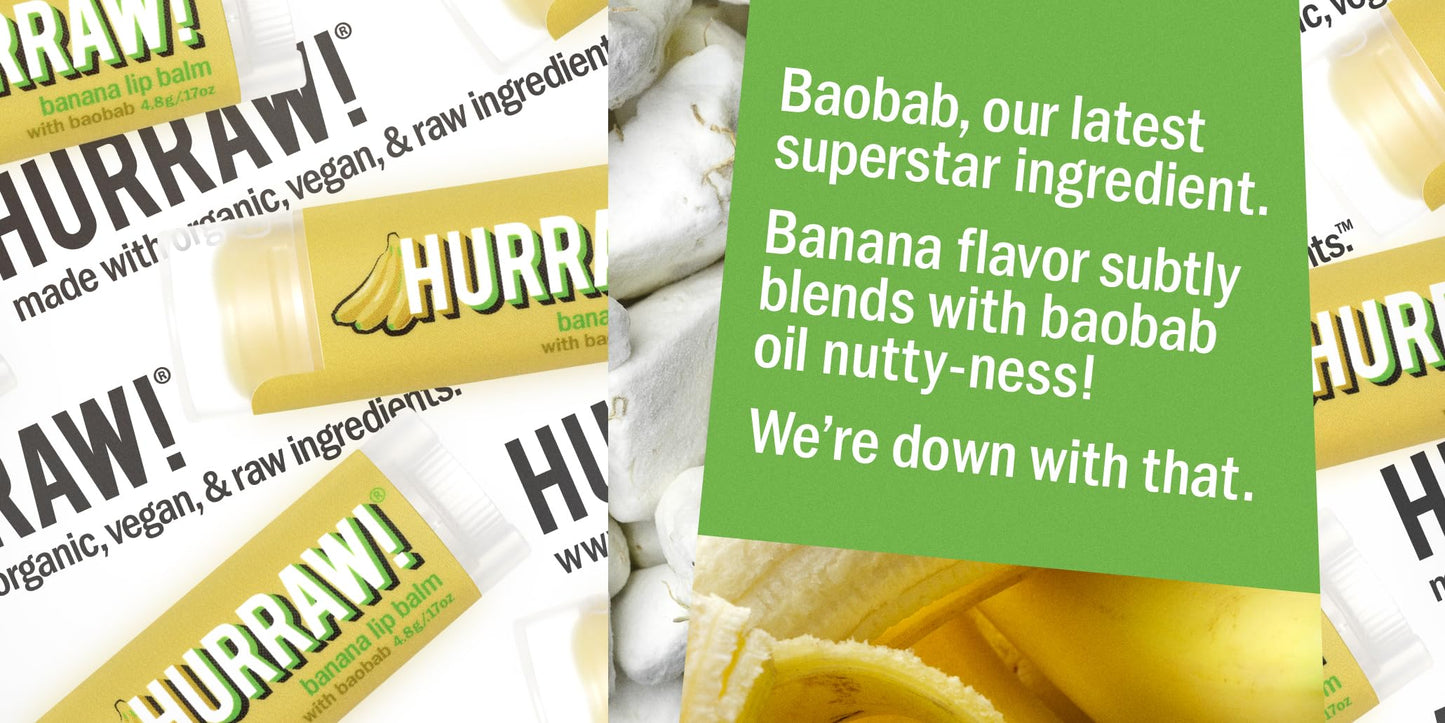 Hurraw! Banana Lip Balm: Organic, Certified Vegan, Cruelty and Gluten Free. Non-GMO, 100% Natural Ingredients. Bee, Shea, Soy and Palm Free. Made in USA