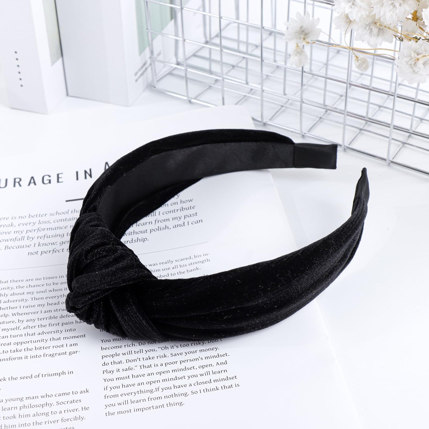 YanJie Velvet Knotted Headbands for Women Black Knotted Headbands Elastic Non Slip Wide Head Band for Women Girls Fashion Headbands Gift