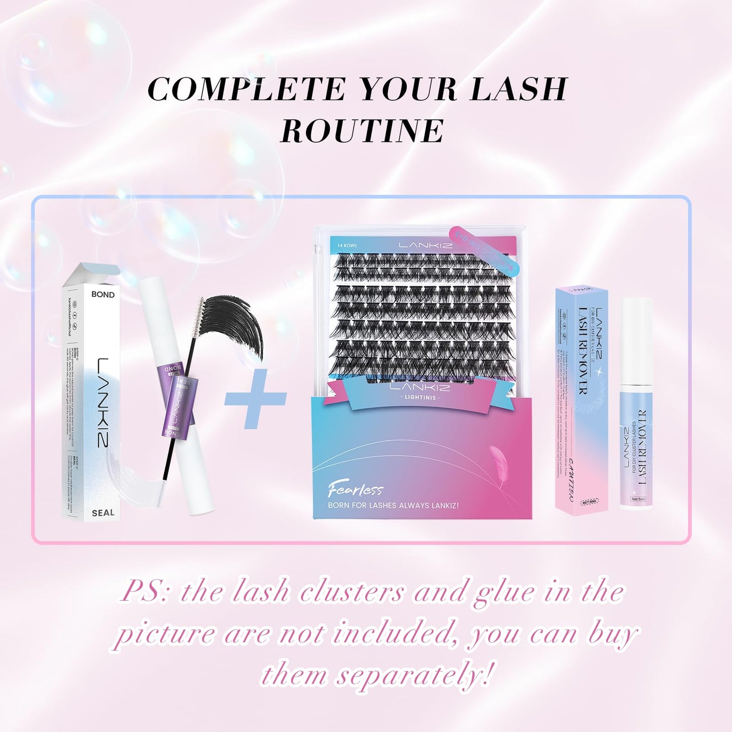 LANKIZ Lash Remover for Cluster Lashes, Lash Clusters Glue Remover, Bond & Seal Lash Glue Remover, Gentle Eyelash Glue Cleanser for Individual Lashes and Wispy False Lashes, DIY Lash Extension