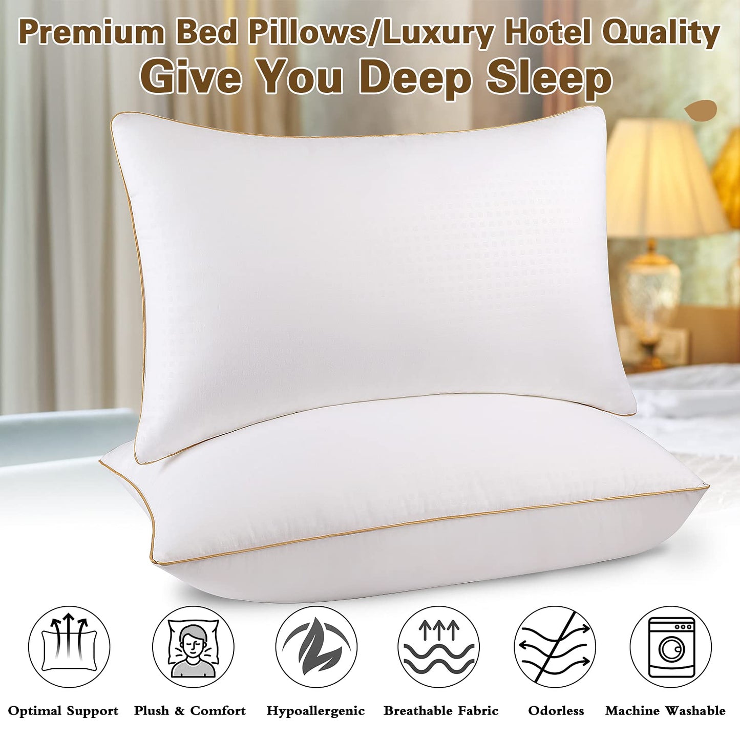 HIMOON Bed Pillows for Sleeping Standard Size Set of 2,Comfortable Hotel Cooling Pillows 2 Pack, Soft & Support