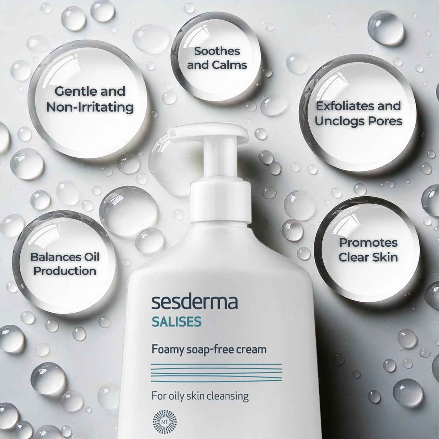Sesderma SALISES Foamy Soap-Free Cream, Gentle Face Wash for Oily & Acne-Prone Skin, Salicylic Acid Pore Cleanser, 8.5 fl oz