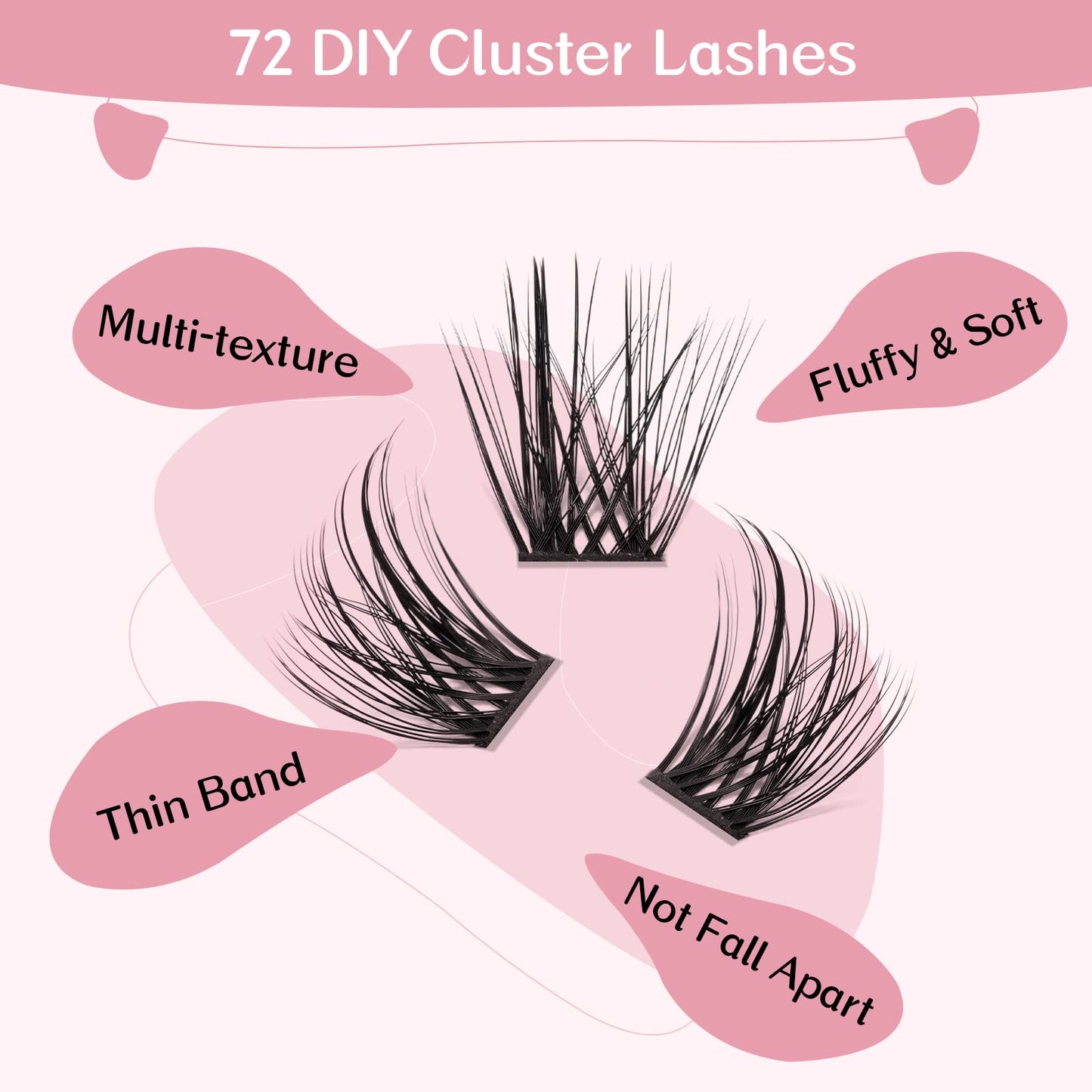 Cluster Lashes, 72 Pcs Individual Lashes, Lash Clusters DIY Eyelash Extension, Super Thin Band Reusable Soft & Comfortable (Fetching-D-8-16mix)