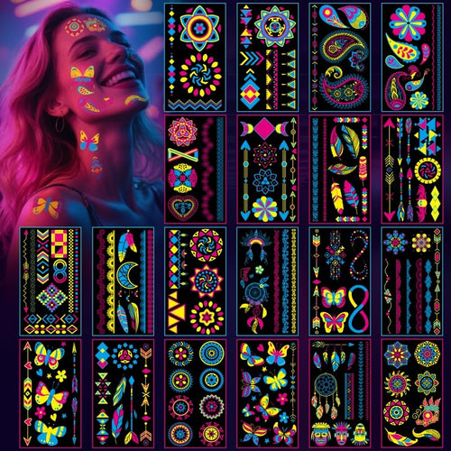 160 Glow in Dark Temporary Tattoos - UV Blacklight Reactive