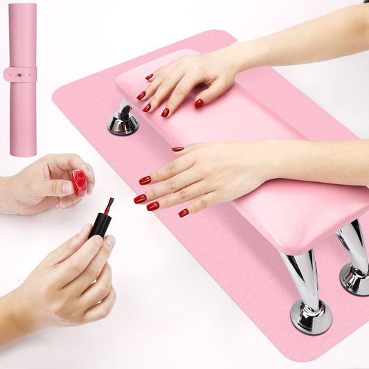 Loopeer 2 Set Nail Hand Rest for Acrylic Nails with Foldable Nail Table Mat Nail Arm Rest Cushion Nail Rest Stand Manicure Nail Tech Supplies Soft Pillow Footstool for Nail Technician(Pink)