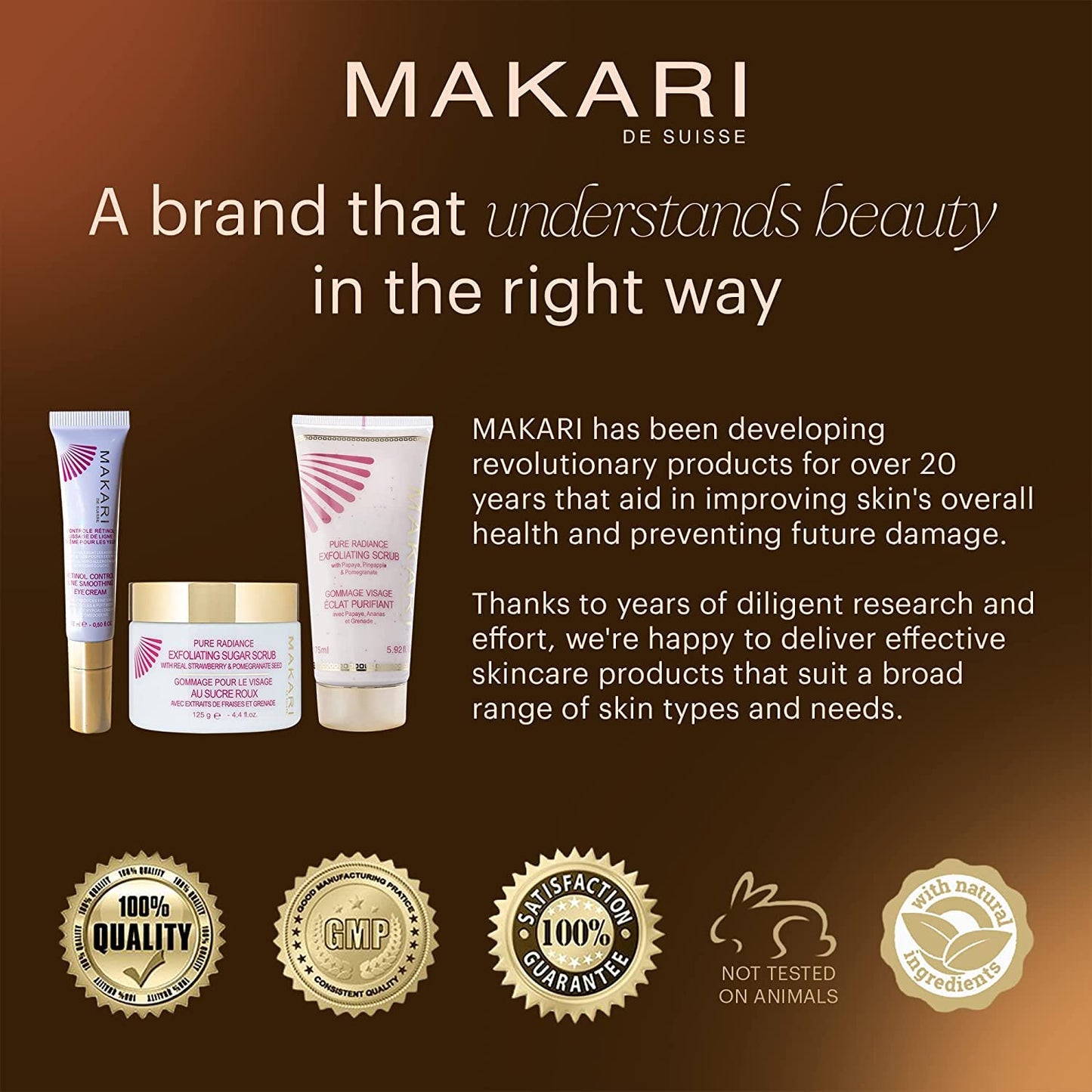 Makari Pure Radiance Exfoliating Scrub (5.92 fl oz) | Hand Scrub and Body Exfoliator | Exfoliating Body Scrub and Face Scrub | Body Care Exfoliant with Papaya, Pineapple and Pomegranate