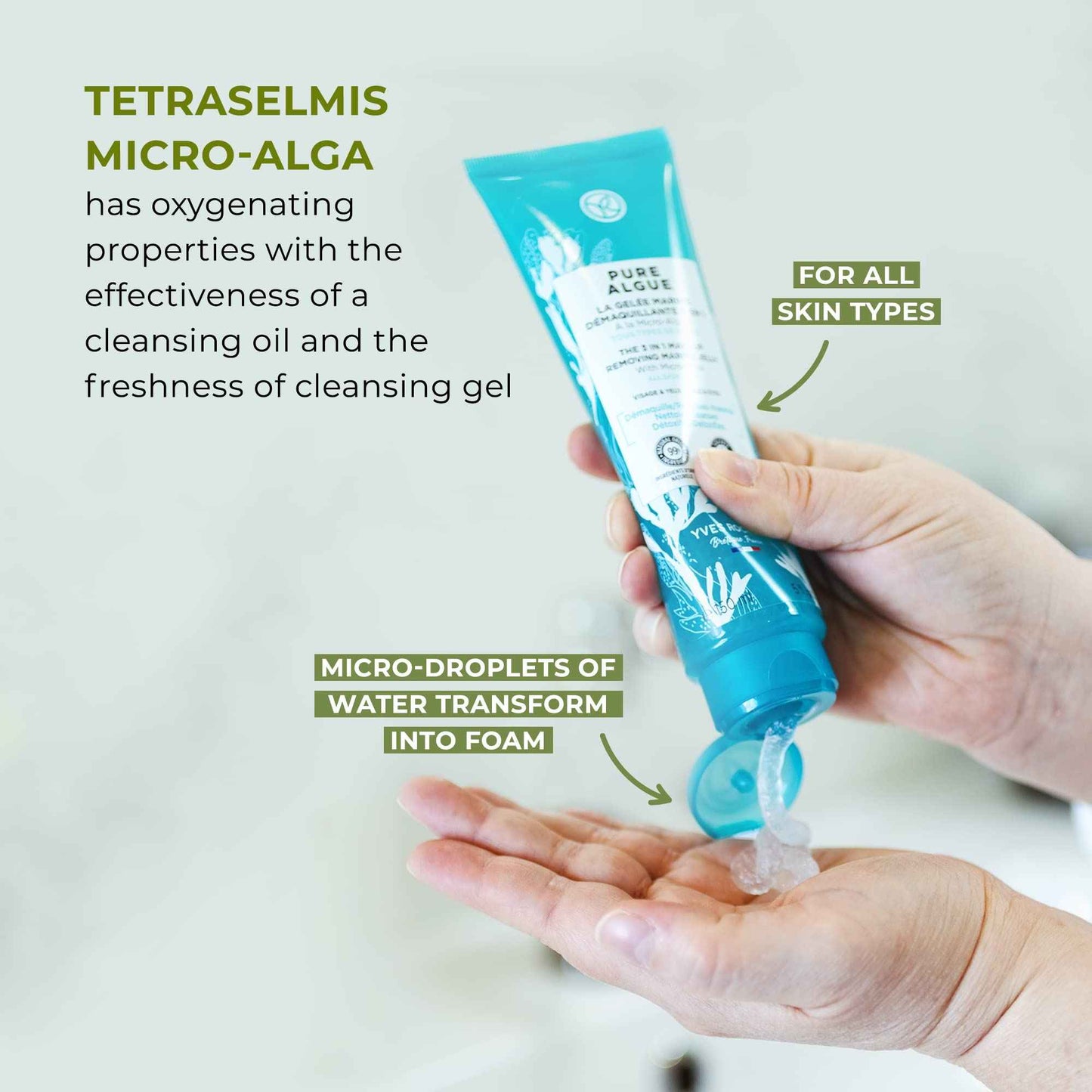 Yves Rocher 3 in 1 Makeup Removing Marine Jelly for Normal to Combination Skin – Pure Algue – 5 Oz – 1 Ct