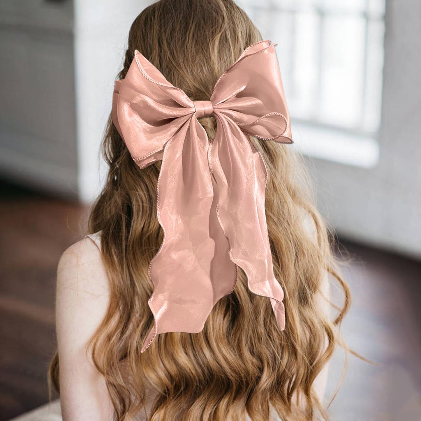 papasgix Silk Hair Bow Clips: Big Solid Color Ribbons for Women and Girls (2, Pink + Black)