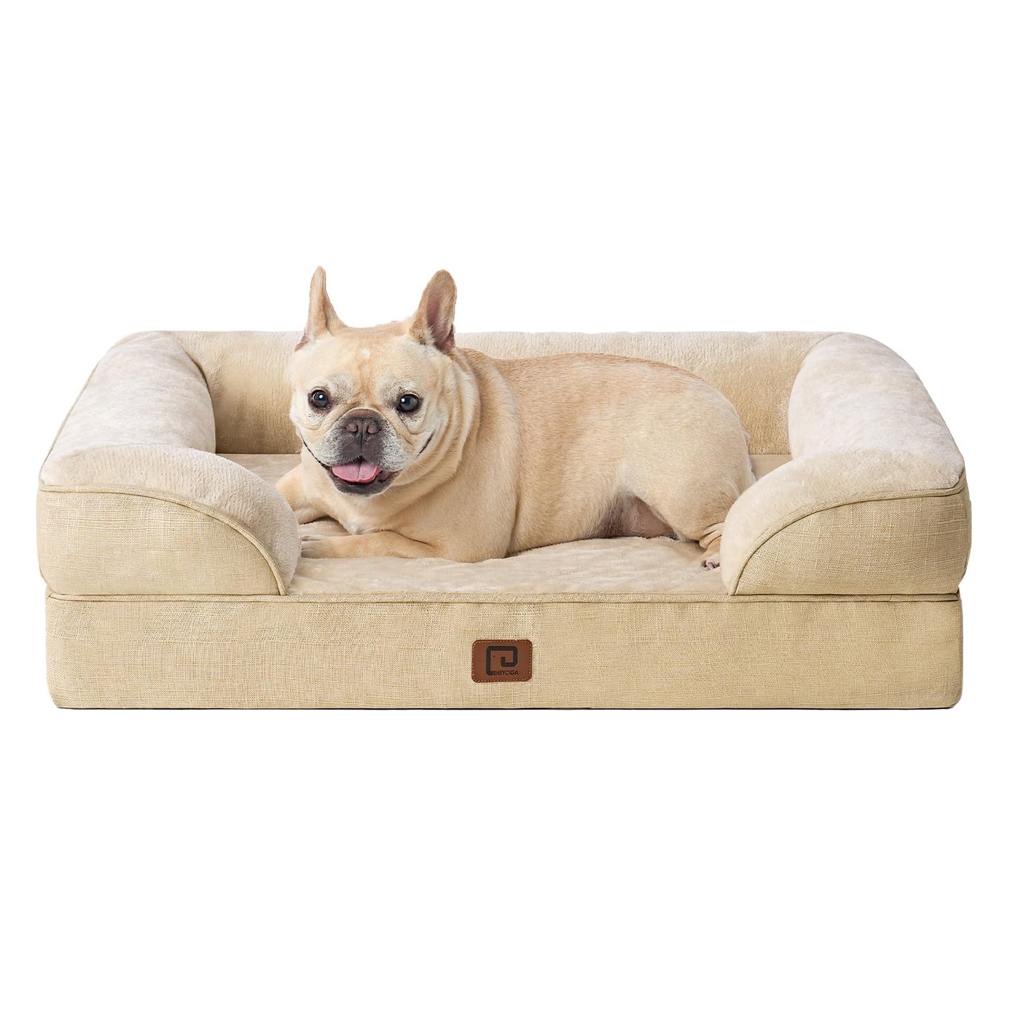 EHEYCIGA Orthopedic Dog Bed for Medium Dogs, Waterproof Memory Foam Medium Dog Beds with Sides, Non-Slip Bottom and Egg-Crate Foam Medium Dog Couch Bed with Washable Removable Cover, Greige