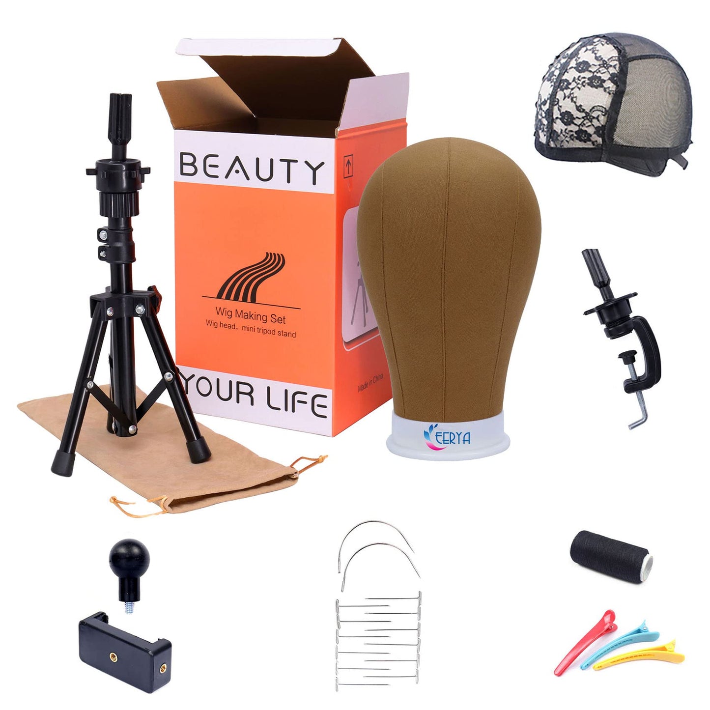 EERYA Wig Stand, 22 Inch Brown Wig Head Stand With Mannequin Head, Wig Stand Tripod With Head, Wig Head Stand for Wigs Styling Making Displaying, Wig Mannequin Head with Stand Set(22 inch, Brown)