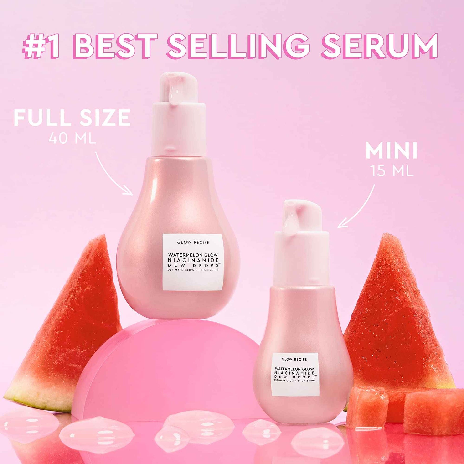 Glow Recipe Mini Niacinamide Dew Drops Facial Serum & Illuminating Makeup Primer (15 ml) + Mini Watermelon Glow PHA + BHA Facial Toner & Pore Minimizer with Hyaluronic Acid (40 ml)