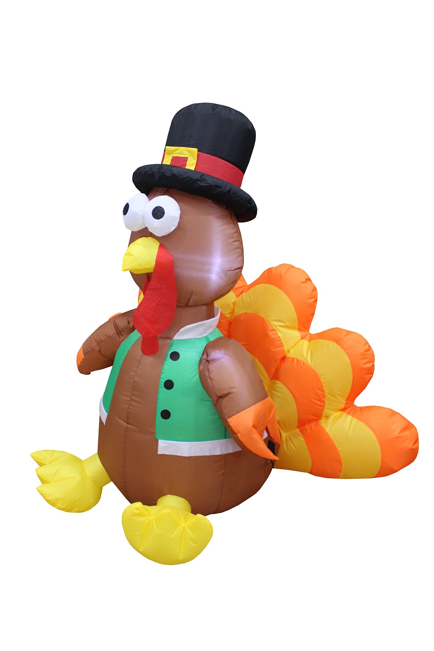 4 Foot Tall Happy Thanksgiving Inflatable Turkey with Pilgrim Hat Perfect Thanksgiving Autumn LED Lights Decor Outdoor Indoor Holiday Decorations, Blow up Lighted Yard Lawn Decor Home Family Outside