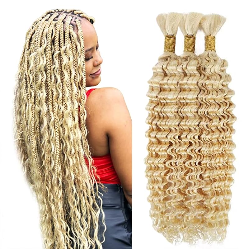 #613 Honey Blonde Deep Wave Braiding Hair 28" 3 Bundles