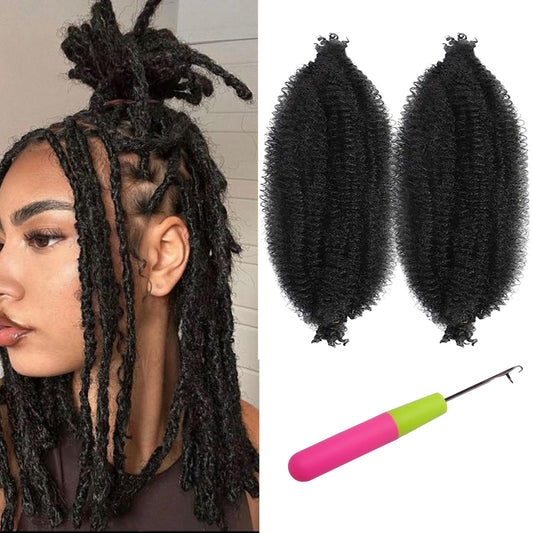 Viovian 2 Packs Springy Afro Twist Hair 16 Inch Pre-Separated Afro Spring Twist Hair Afro Kinky Twist Hair Wrapping Hair for Soft Locs Natural Black(1B#)