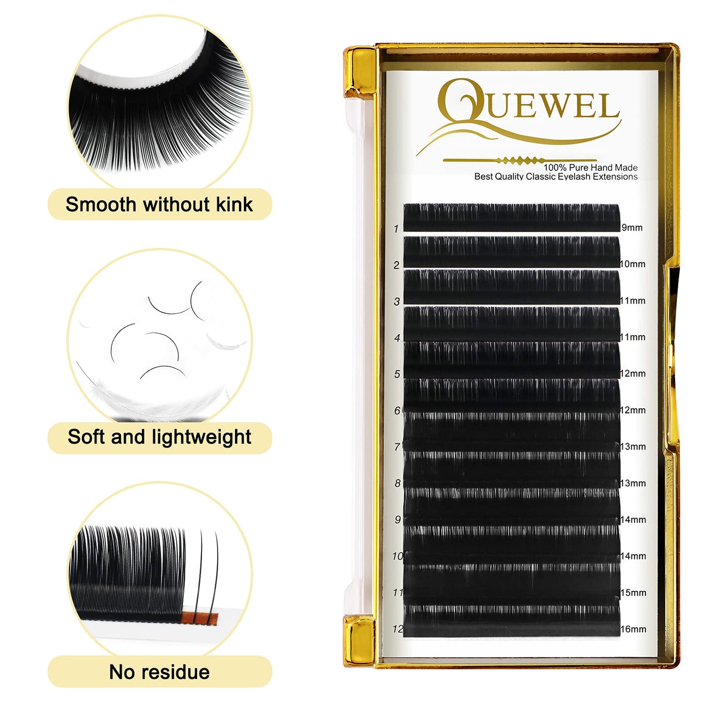 Classic Eyelash Extensions 0.03 D MIX9-16mm Lashes Extensions Supplies C/D Curl Single Length 9-20mm Mixed Length 9-16mm/15-20mm by QUEWEL (0.03 D MIX9-16)