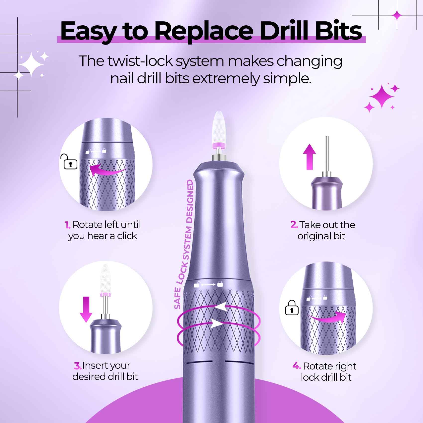 JOSGLOI Electric Nail Drill Professional: 40000RPM Electric Nail File Kit E File Nail Drill Machine with LCD Display for Acrylic Gel Nail, Manicure Pedicure Polishing Nail Grinder for Salon Home Use