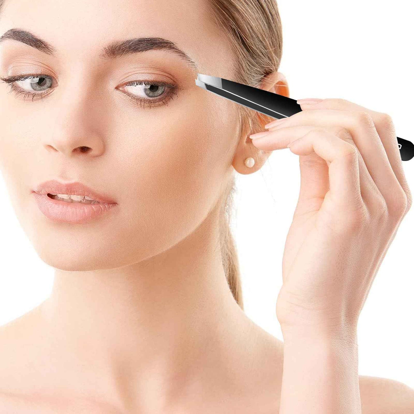 Shiling Professional Eyebrow Tweezers, Black, Stainless Steel, 1mm Ultra-Thin Tip, Anti-Rust Coating, Precision Slanted Design for Facial Hair Removal