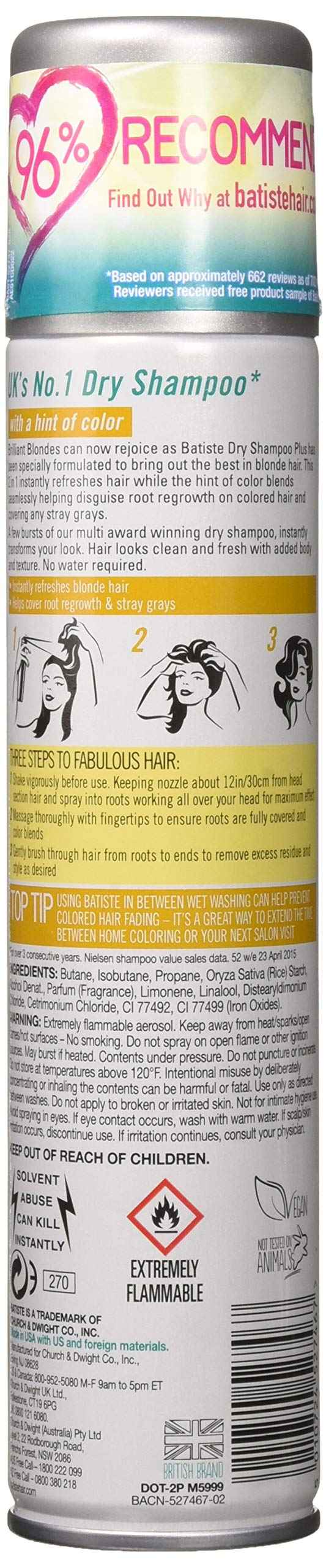 Batiste Dry Shampoo Plus, Brilliant Blonde 6.73 oz (Pack of 3)