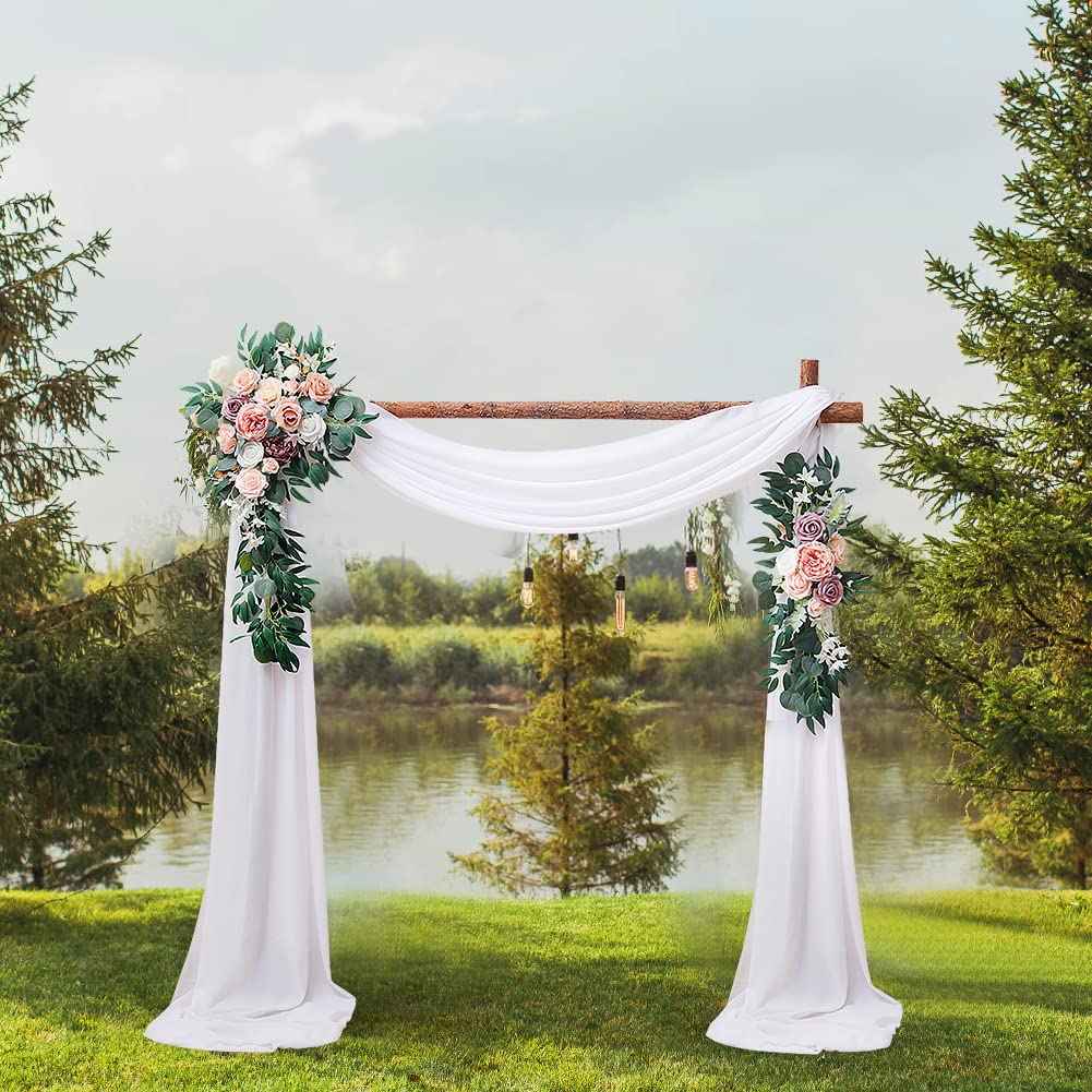 SOJOCK Artificial Wedding Arch Flowers Kit,2 Pcs Floral Arrangement, 1 Pcs Fabric Drap, for Wedding Ceremony Bouquets and Reception Backdrop Decoration,DIY Garden Craft Art Decoration