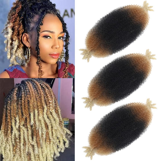 Kinky Twist Hair Marley Twist Hair Pre Separated Springy Afro Twist Hair 14 Inch 3 Packs Pre Fluffed Marley Twist Braiding Hair for Braids Marley Crochet Hair Extensions (T1B/27/613)