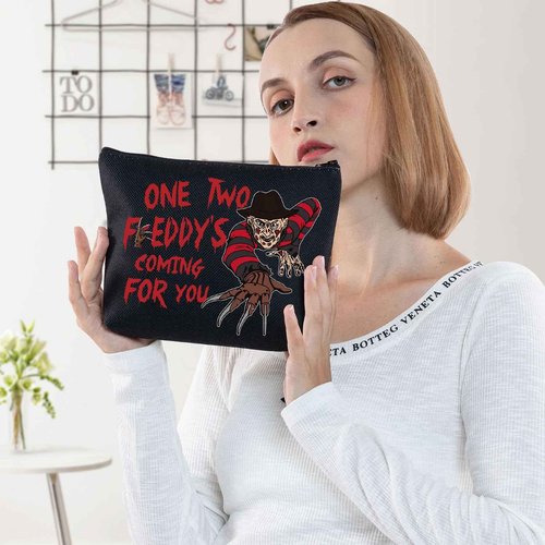 BWWKTOP Night Stalker Cosmetic Makeup Bag Horror Killer Inspired Gifts One Two Coming For You Zipper Bag Halloween Party Merch (One Two Freddy)