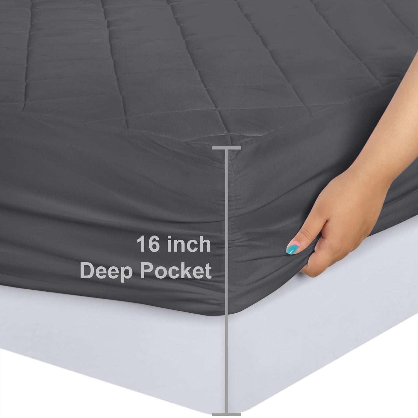 Utopia Bedding Quilted Fitted Mattress Pad (Twin, Grey) - Elastic Fitted Mattress Protector - Mattress Cover Stretches up to 16 Inches Deep - Machine Washable Mattress Topper