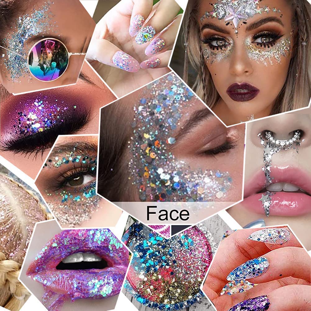 GL-Turelifes Mermaid Sequins Chunky Glitter Liquid Eyeshadow Glitter Body Gel Festival Glitter Cosmetic Face Hair Nails Makeup Long Lasting Sparkling 30g (#103 Champagne)