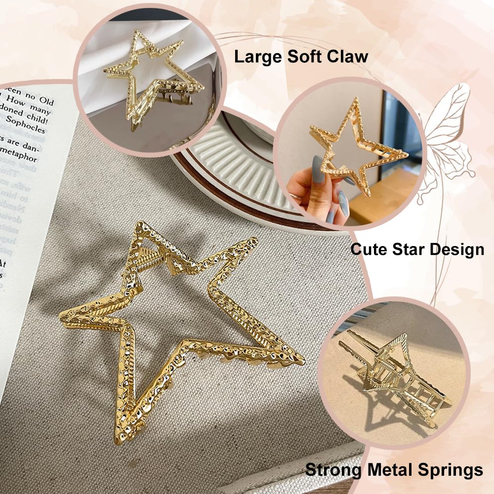 Metal Gold Star-Shape Claw Hair Clips for Thick or Thin Hair - Nonslip Sparkly Hairpins for Women and Girls, Hair Grab Accessories (1Pcs)