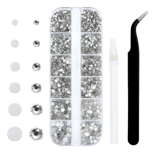 4240Pcs Flatback Clear Rhinestones Glass Crystal Diamonds for Nail Art Crafts Tumblers Glitter Round with Tweezers and Picking Pen (SS6~SS20 Set)