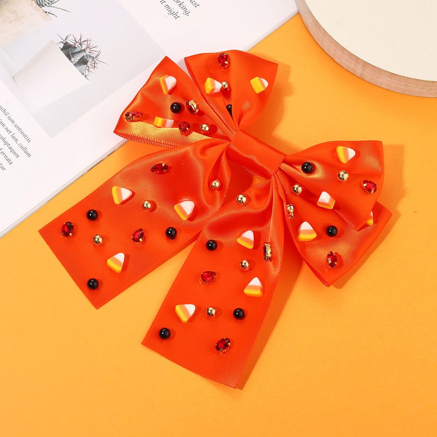 Halloween Hair Bows for Women Halloween Accessories Outfits Cute Candy Corn Hair Bows Jeweled Large Hair Bow Clips Black Orange Stain Hair Ribbons Costume Party Favors Gifts (Pattern E)