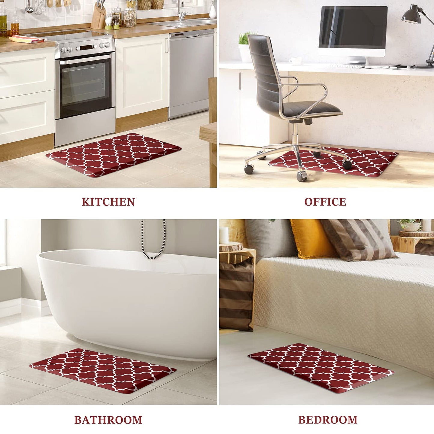 WISELIFE Cushioned Anti-Fatigue Mats,17.3"x 28",Non Slip Waterproof Heavy Duty PVC Ergonomic Comfort Rug for Kitchen, Floor Home, Office, Sink, Laundry,Red