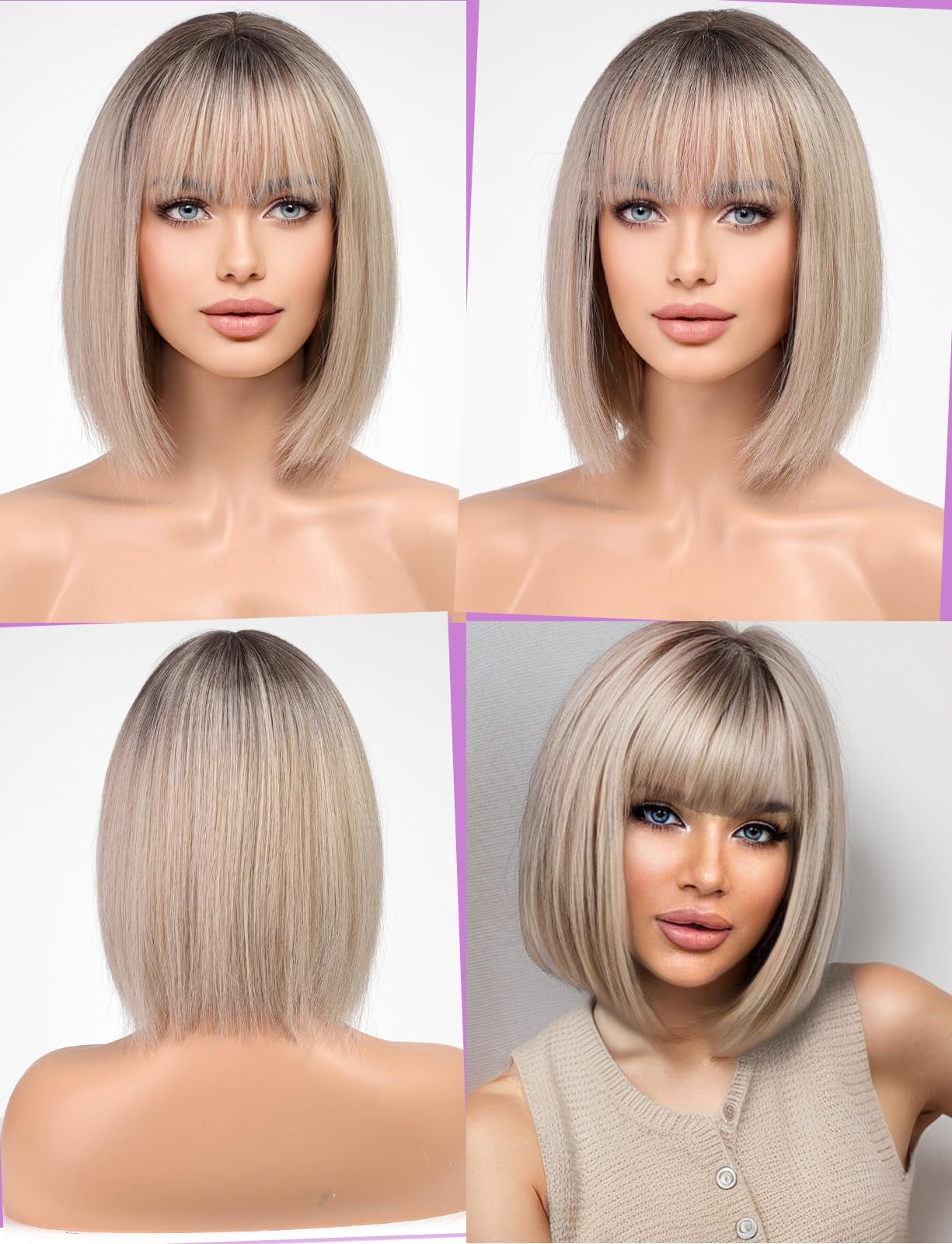 Getshow Brown Short Bob Wig with Bangs for Women Synthetic Wig