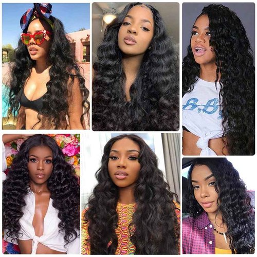 1B Deep Wave Human Hair Bundles Brazilian Virgin 3 Bundles 14 16 18 Inch Black Deep Curly Bundle Human Hair Extensions 50 Gram Per Bundle