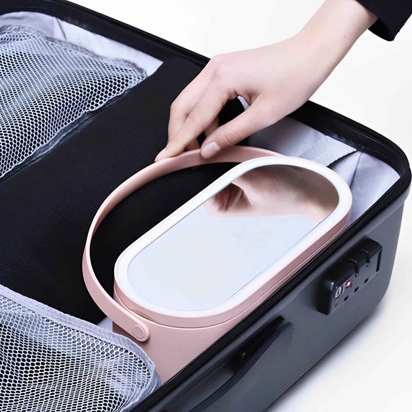 LED Makeup Case with Mirror – Portable Cosmetic Organizer with Lights, Travel Vanity Box for Women, Rotating and Detachable Mirror