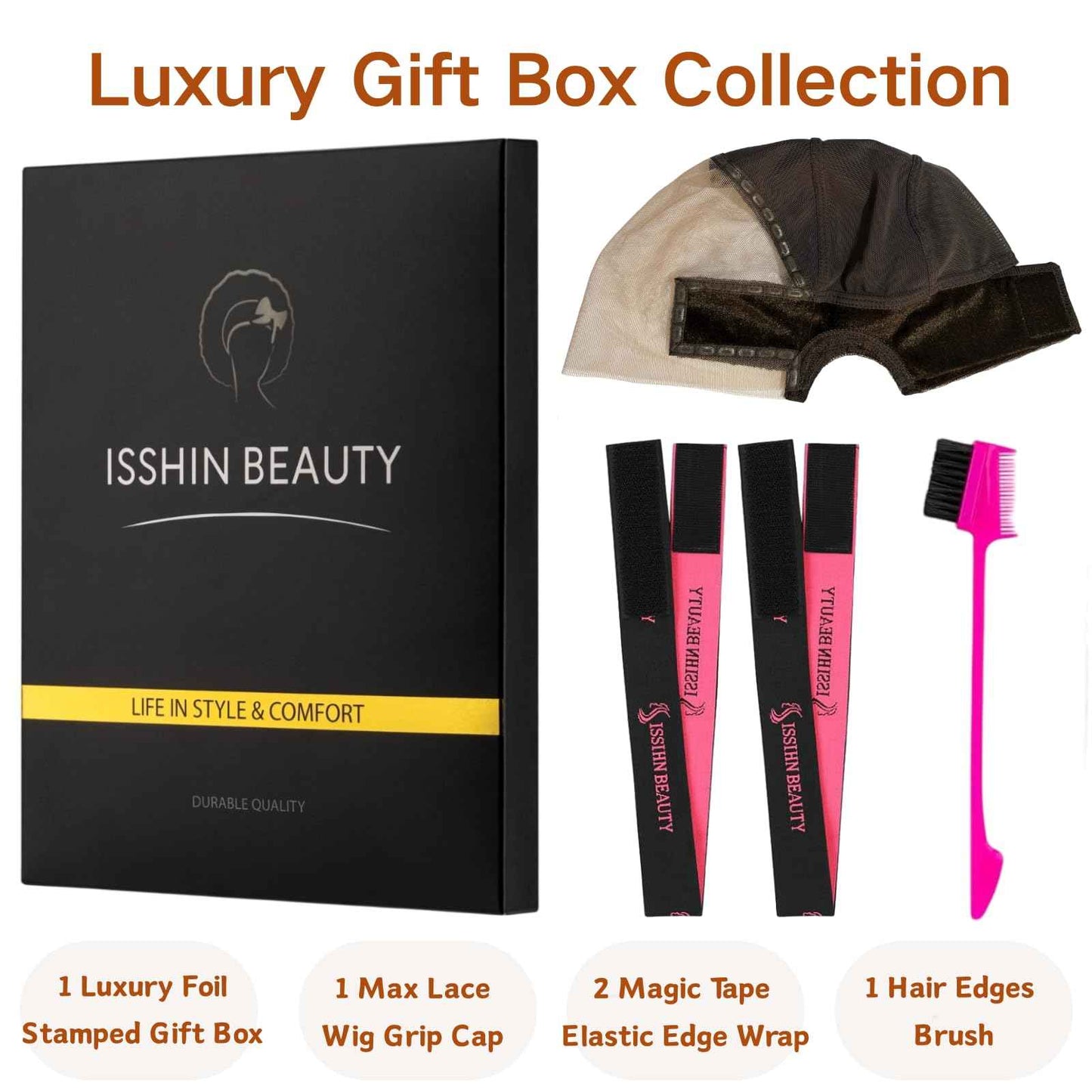 IsshinBeauty Wig Grip Cap for Women – 11x5 Extra Wide Transparent Lace Front - Glueless Non-Slip Wig Gripper with Ear Cutouts Adjustable Breathable (Brown)